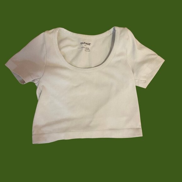 Garage White Ribbed Scoop Neck Crop Top | Size P/S - Picture 2 of 6